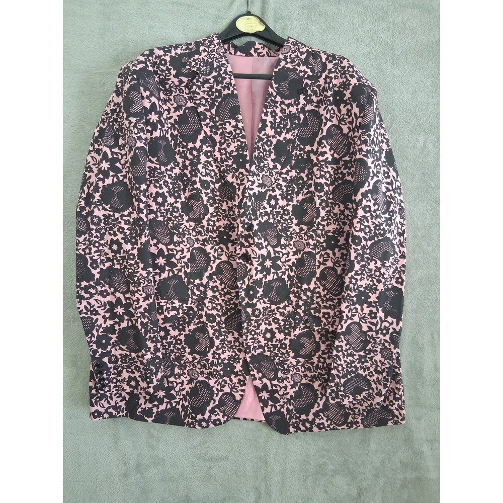French Crown Blazer Mens Big & Tall Sz 52 Pink Black Floral Lace Print Statement